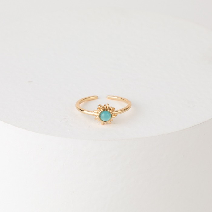 Anillo ajustable abierto de oro real de 14k chapado en latón con piedras preciosas de sol retro a la moda