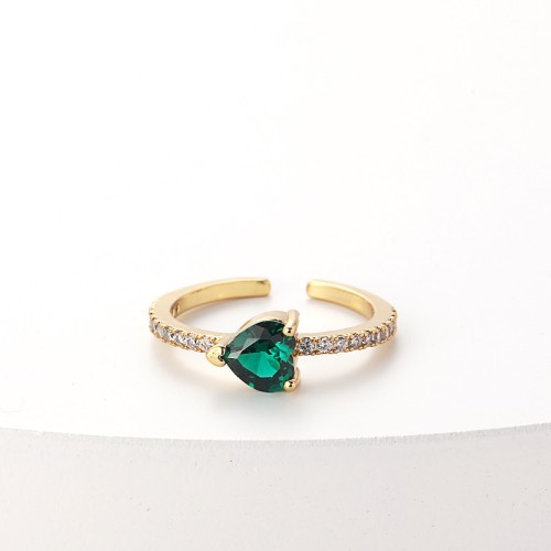 Anillos de oro laminado de circón multicolor con incrustaciones en forma de corazón cuadrado geométrico retro abierto ajustable al por mayor