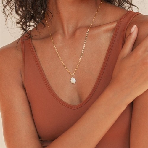 Collar de clip de papel de perla de moda Collar de oro de 14 quilates chapado en oro laminado simple