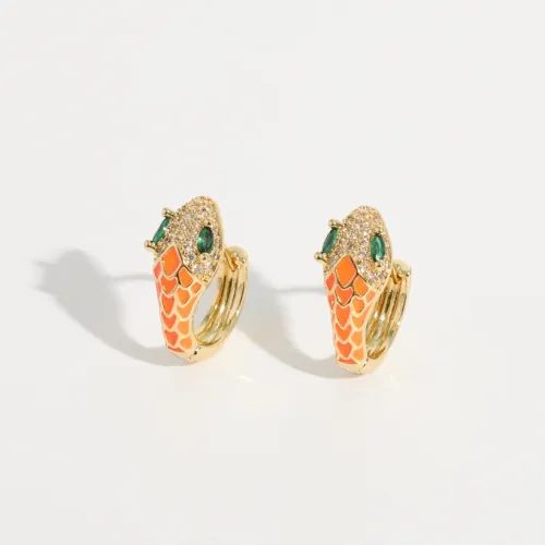 Nuevo Pendientes de oro laminado chapados en oro de 14k de latón con serpiente Mujer