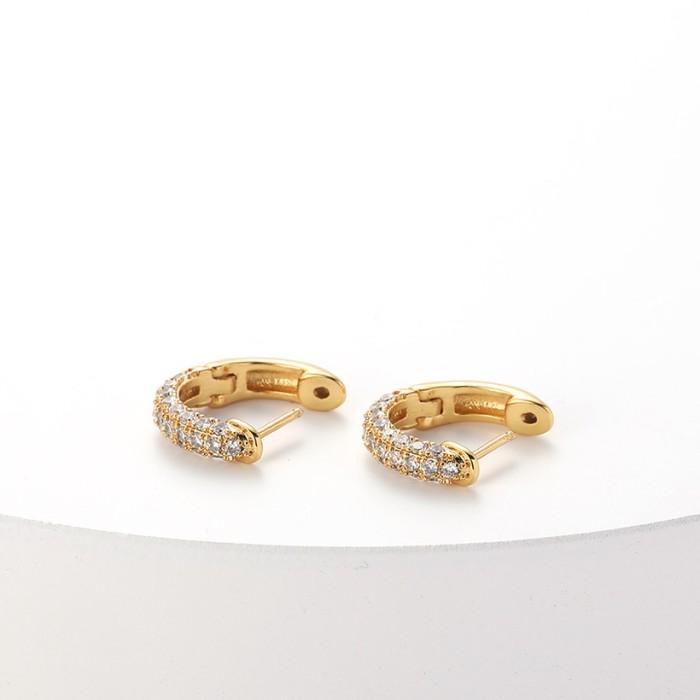 Pendientes de aro de circonita microincrustada de oro real de 18 quilates chapados en latón retro de tendencia de moda
