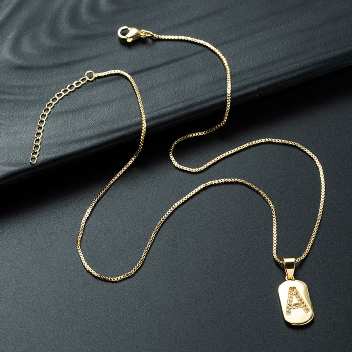 joyería al por mayor simple alfabeto colgante oro laminado chapado en oro con incrustaciones de circón collar