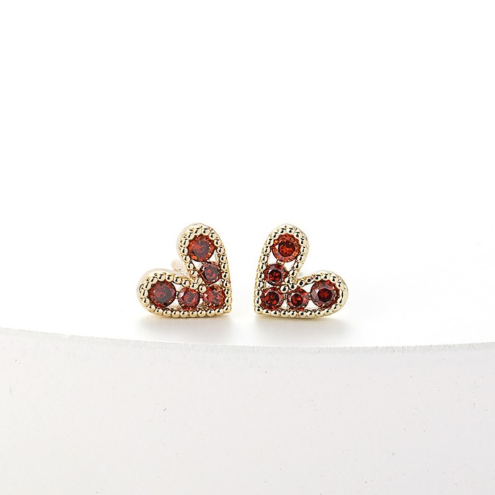 Pendientes pequeños de oro laminado en forma de corazón para mujer nuevos simples a la moda