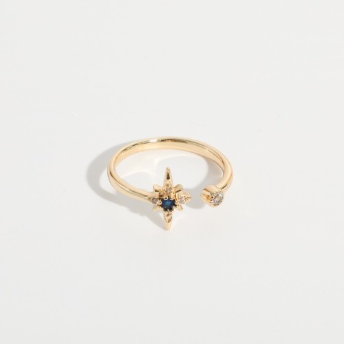 anillo abierto de oro real de 14k chapado en oro laminado con forma de constelación simple