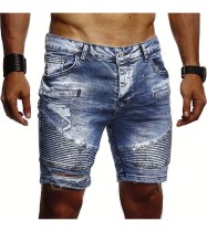Men Fashion Ripped Crease Denim Shorts S-XXL