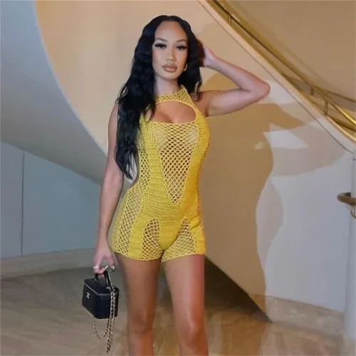 Low Neck tight Knit High Waisted Casual jumpsuit Shorts