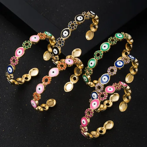 diy Pulsera abierta de ojo de diablo con goteo de aceite chapado en oro nuevo de moda