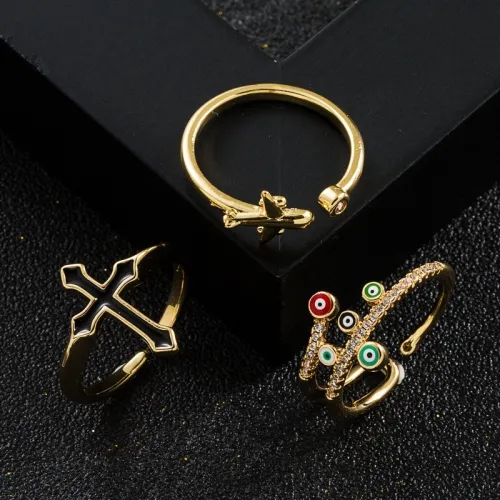 Anillo abierto cruzado de gota de aceite chapado en oro de oro laminado simple de moda