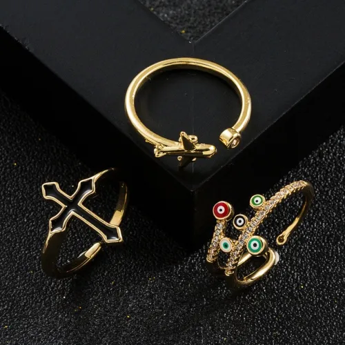 Anillo abierto cruzado de gota de aceite chapado en oro de oro laminado simple de moda