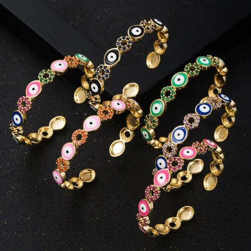 diy Pulsera abierta de ojo de diablo con goteo de aceite chapado en oro nuevo de moda