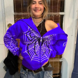 Spring and Autumn Cobweb Zipper Sweatshirt Women's Casual Hoodie Fleece American Jacket