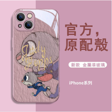 1【限時特惠 超多新款任選】iPhone高品質金屬漆玻璃可愛畫風保護殼，抗摔防刮 無指紋