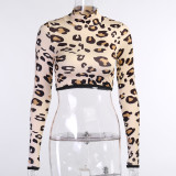 Autumn Party Sexy Leopard Crop Top and Pants Set