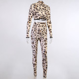 Autumn Party Sexy Leopard Crop Top and Pants Set