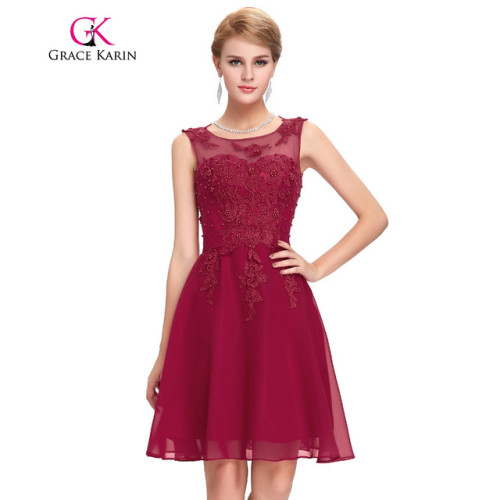 Grace Karin Bridesmaid Dresses Short Party Vestidos Sleeveless Appliques