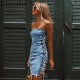 Glamaker Lace up strapless sexy denim dress Elegant short mini dress Women blue jeans bodycon party christmas dress vestidos