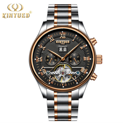 KINYUED Skeleton Automatic Waterproof Flying Tourbillon