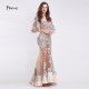 Finove Beading Appliques Evening Dresses Sexy Big V-Neck Mermaid See Through Tulle Floor Length Long Dresses 2017 New Arrivals