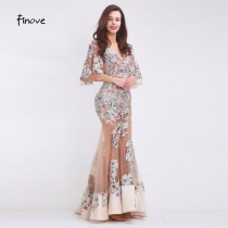 Finove Beading Appliques Evening Dresses Sexy Big V-Neck Mermaid See Through Tulle Floor Length Long Dresses 2017 New Arrivals Finove Beading Appliques Evening Dresses Sexy Big V-Neck Mermaid See Through Tulle Floor Length Long Dresses 2017 New Arrivals