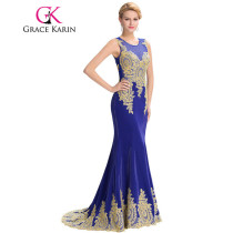 Grace Karin Mermaid Evening Dress robe de soiree longue 2017 Lace Appliques Long Prom Dresses See Through Formal Party Gown