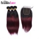 Fashion Lady Pre-Colored Ombre Brazilian Hair 3 Bundles With Lace Closure 1B/ 99J Straight Weave Human Hair Bundles Non-Remy
