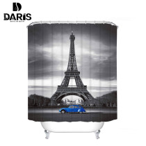 SDARISB Polyester Bathroom Shower Curtain Waterproof Gray Landscape Home Curtains France Eiffel Tower Fabric Shower Curtain
