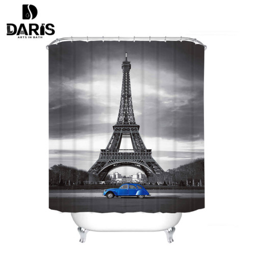 SDARISB Polyester Bathroom Shower Curtain Waterproof Gray Landscape Home Curtains France Eiffel Tower Fabric Shower Curtain