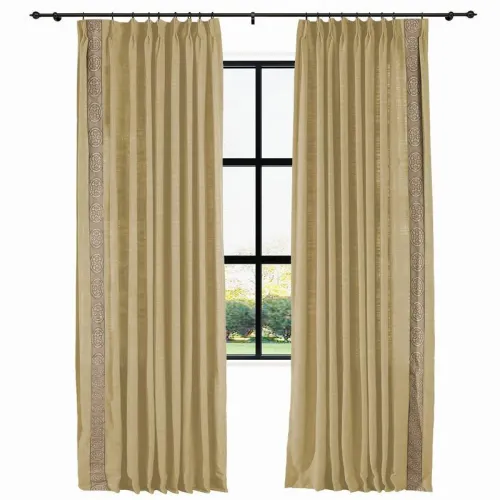 AMARA Polyester Linen Curtain Drapery With Decorative Trim Custom Sold Per Pair