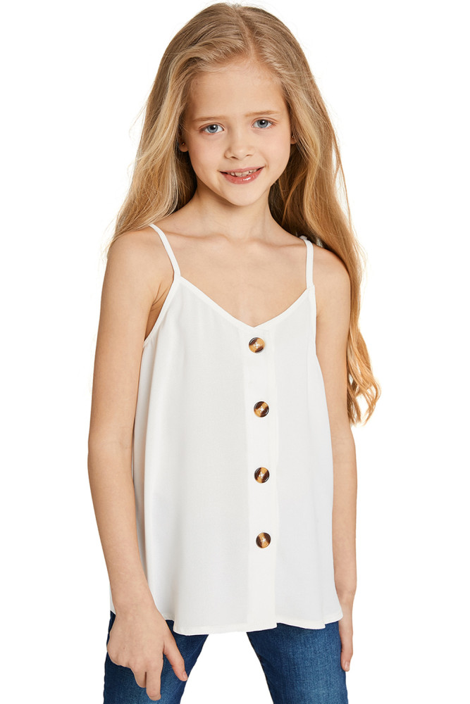 White Girls Sleeveless Button Down Cami Tank