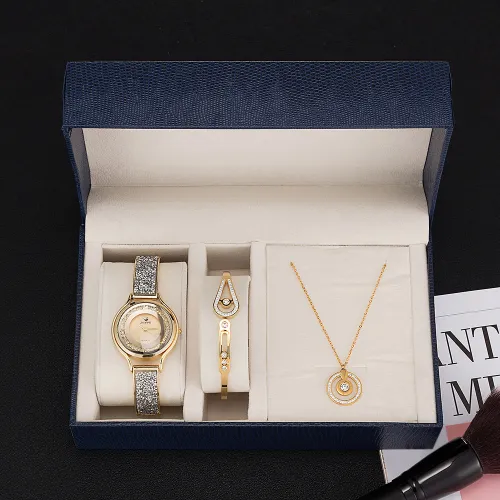 women quartz wristwatch stainless steel bangle/necklace/watch set fashion jewelry gift set for ladies