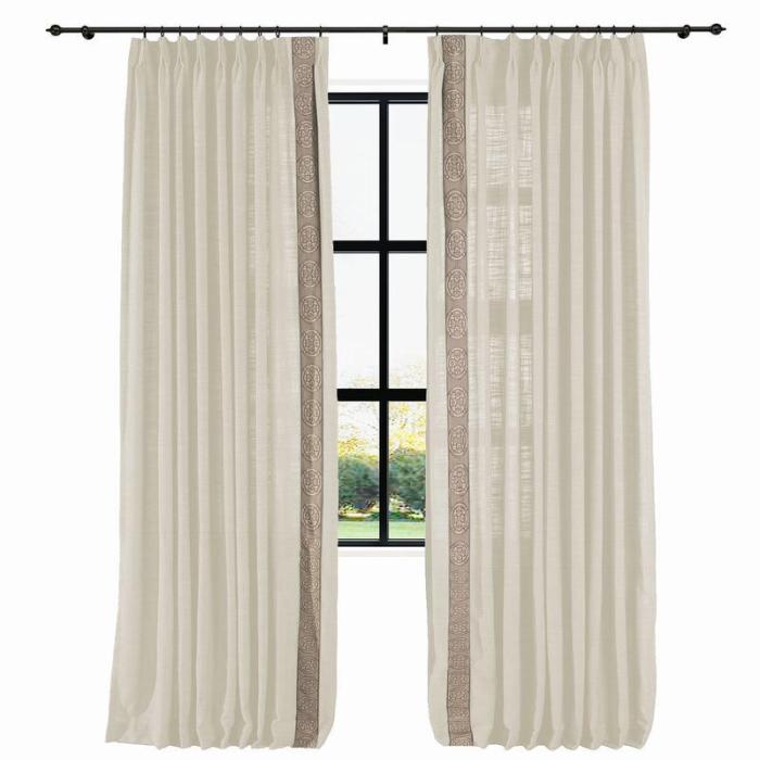 AMARA Polyester Linen Curtain Drapery With Decorative Trim Custom Sold Per Pair