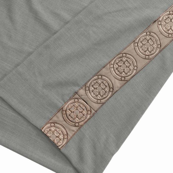 AMARA Polyester Linen Curtain Drapery With Decorative Trim Custom Sold Per Pair