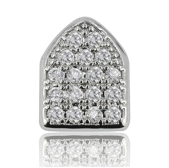 18k gold plated single tooth hip hop grillz bling cap canine teeth CZ iced-out grillz