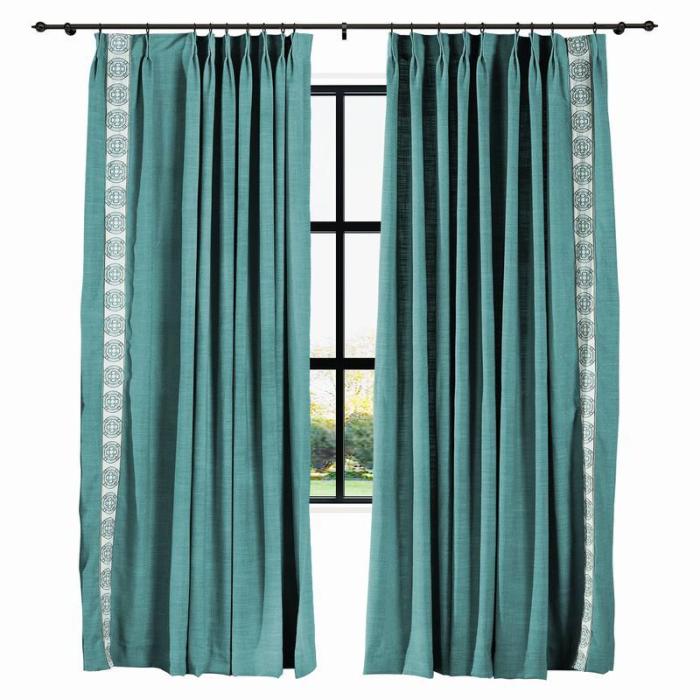 AMARA Polyester Linen Curtain Drapery With Decorative Trim Custom Sold Per Pair