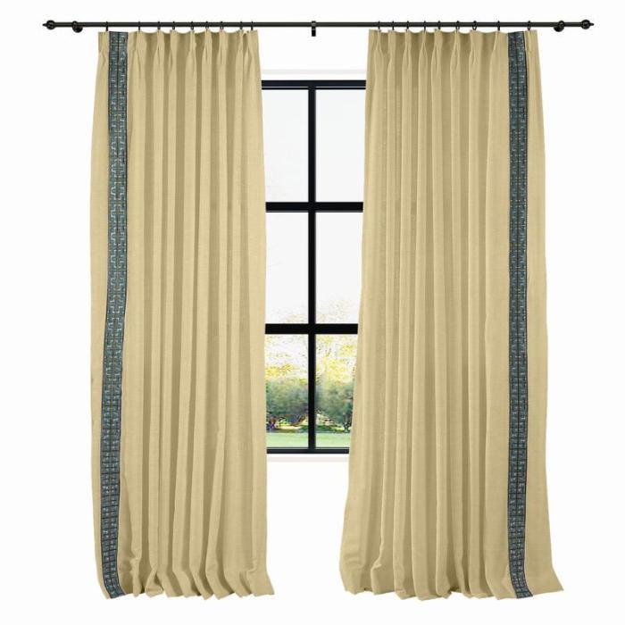 AMARA Polyester Linen Curtain Drapery With Decorative Trim Custom Sold Per Pair
