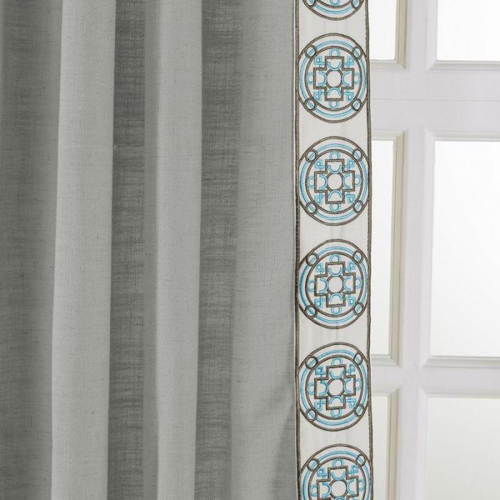 AMARA Polyester Linen Curtain Drapery With Decorative Trim Custom Sold Per Pair