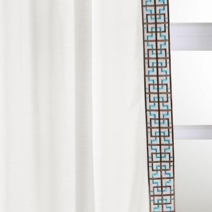 AMARA Polyester Linen Curtain Drapery With Decorative Trim Custom Sold Per Pair