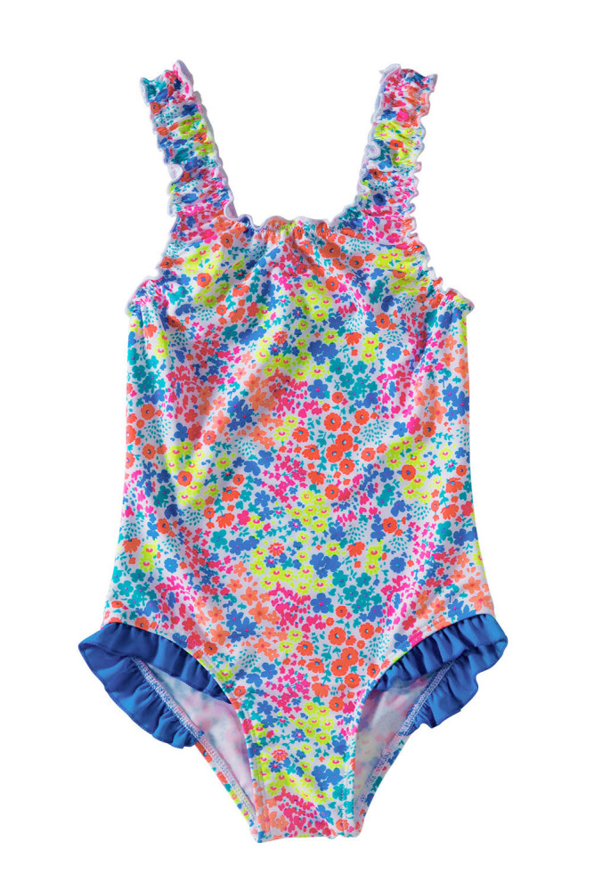 Multicolored Bow Ruffle Girls’ One Piece Swimsuit
