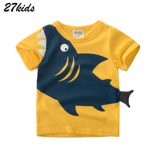 27kids Free shipping Shark Pattern Boys T-shirts for Kids Clothes Summer Baby Tops Shirts Cotton Children t-shirts 2-7Years