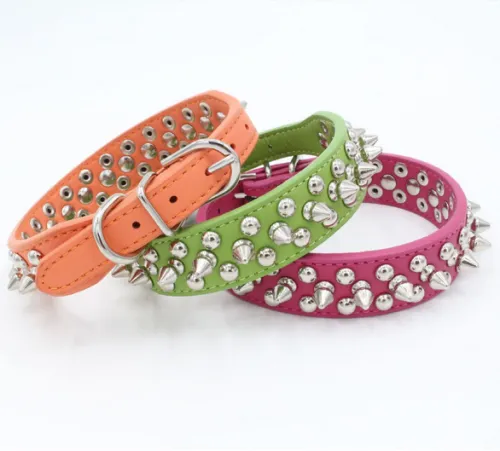 anti-bite spiked studded dog collar personalized adjustable rivet leather dog collar for puppy small and large dogs