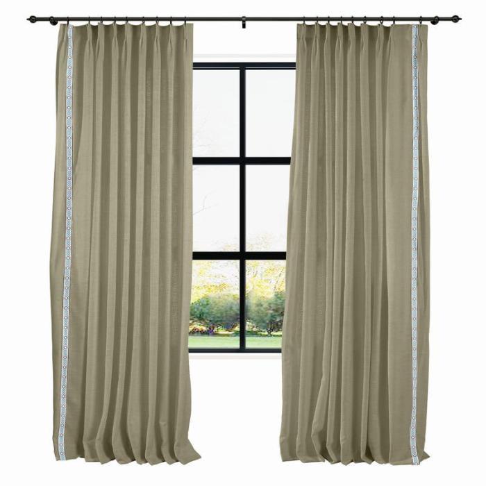 23 1432 AMARA Polyester Linen Curtain Drapery With Decorative Trim Custom Sold Per Pair