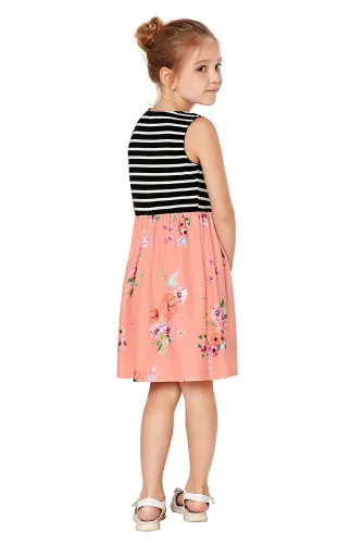 Pink Toddlers Floral and Striped Tank Dress