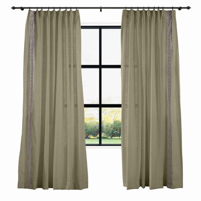 AMARA Polyester Linen Curtain Drapery With Decorative Trim Custom Sold Per Pair