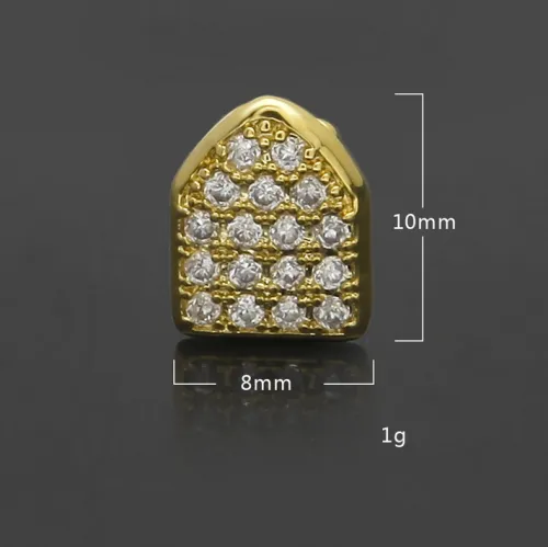 18k gold plated single tooth hip hop grillz bling cap canine teeth CZ iced-out grillz