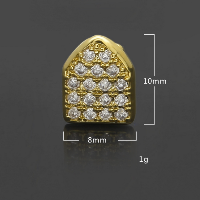 18k gold plated single tooth hip hop grillz bling cap canine teeth CZ iced-out grillz