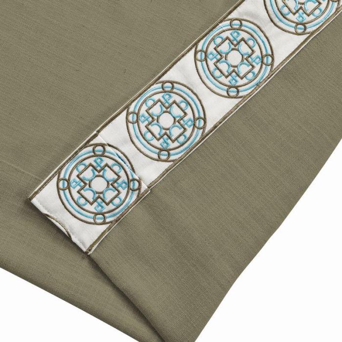 AMARA Polyester Linen Curtain Drapery With Decorative Trim Custom Sold Per Pair