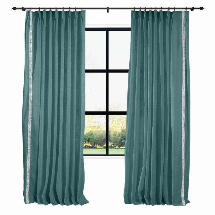 23 1432 AMARA Polyester Linen Curtain Drapery With Decorative Trim Custom Sold Per Pair