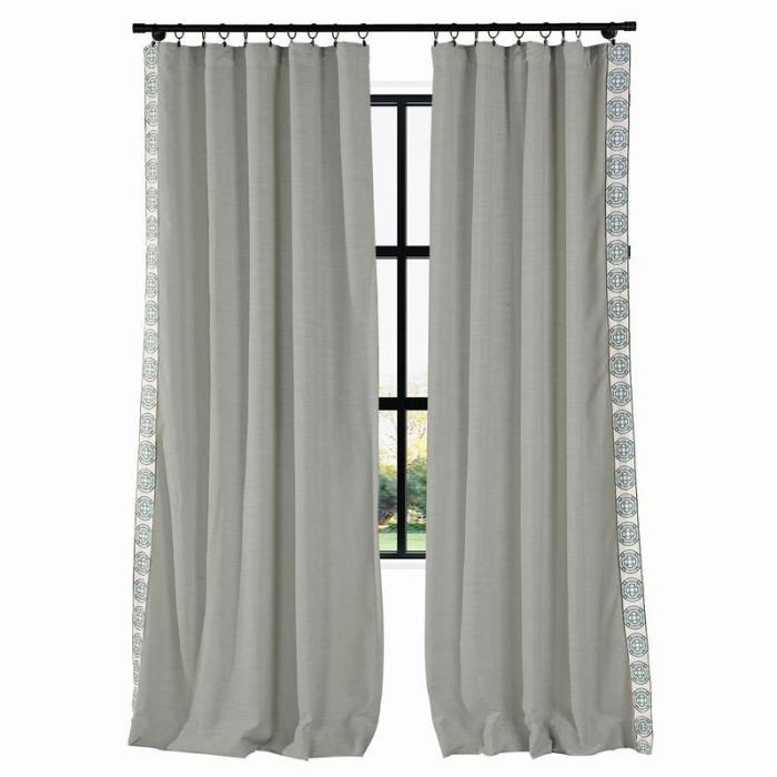 AMARA Polyester Linen Curtain Drapery With Decorative Trim Custom Sold Per Pair
