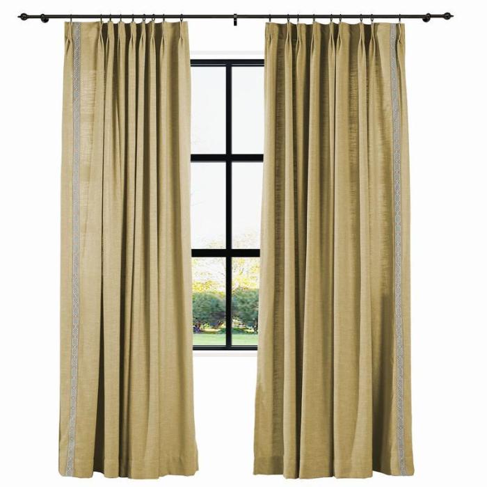 AMARA Polyester Linen Curtain Drapery With Decorative Trim Custom Sold Per Pair