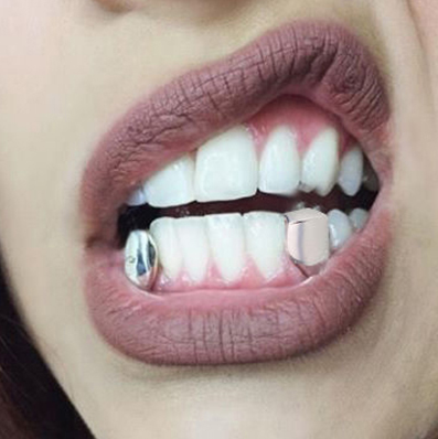 18k gold plated single tooth hip hop grillz bling cap canine teeth CZ iced-out grillz